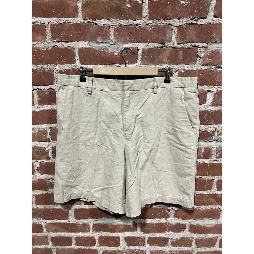 BREAKWATER Men's Shorts Size 42 Linen Blend Chino Flat Front Khaki Tan